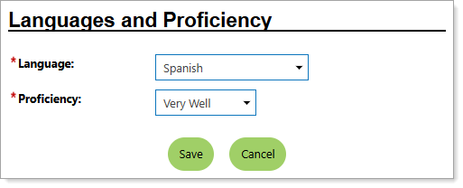 Personal Profile – Background Tab – Additional Employer Searchable Items – Indicating Languages & Proficiency