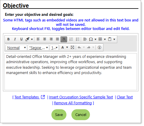 Résumé Objective Page