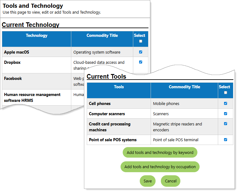 Select Your Tools and Technology Page