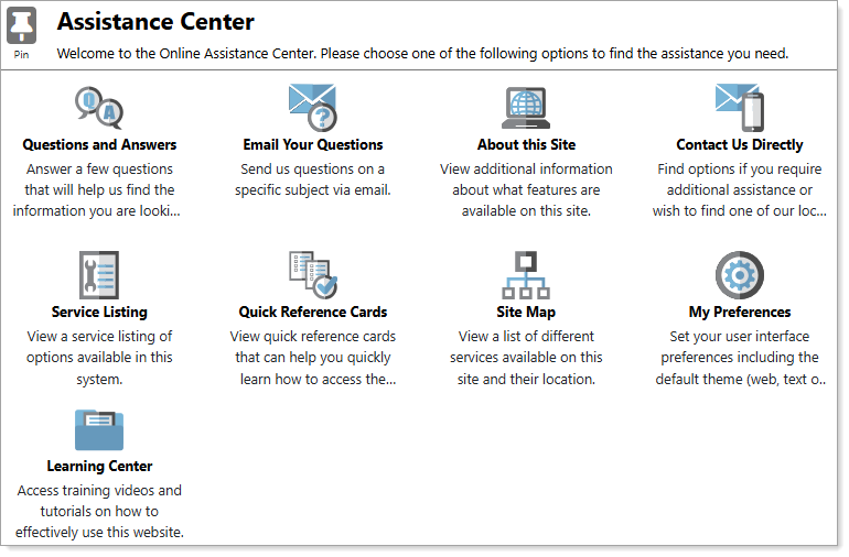 Figure. Caption. Assistance Center Page