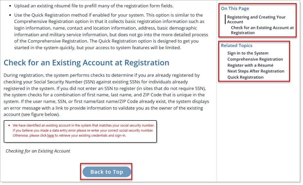 Right Panel Showing "On This Page" and "Related Topics" Links and Back to Top Button