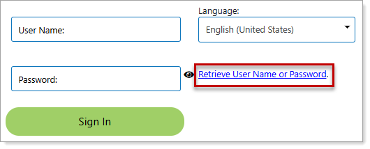 Retrieve User Name or Password Link on Sign In Page