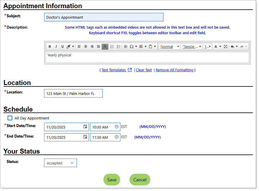 Complete Appointment Details