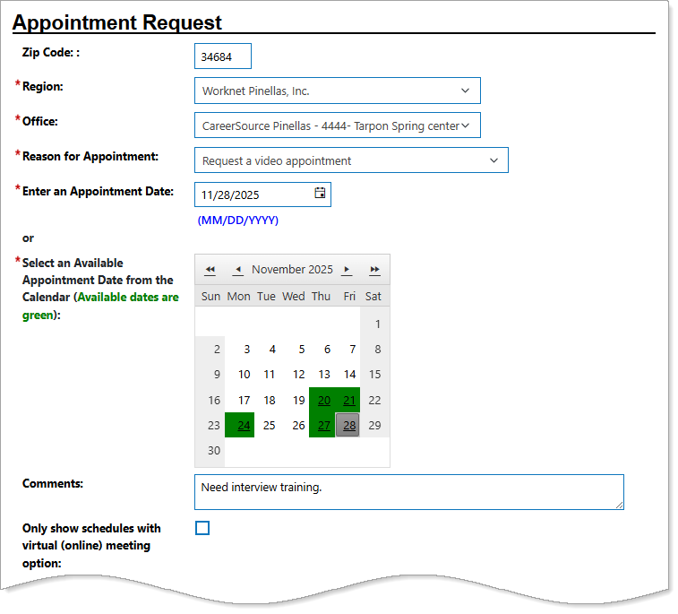 Entering Appointment Request Details