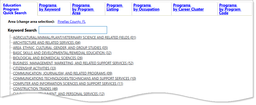 Education Program Quick Search