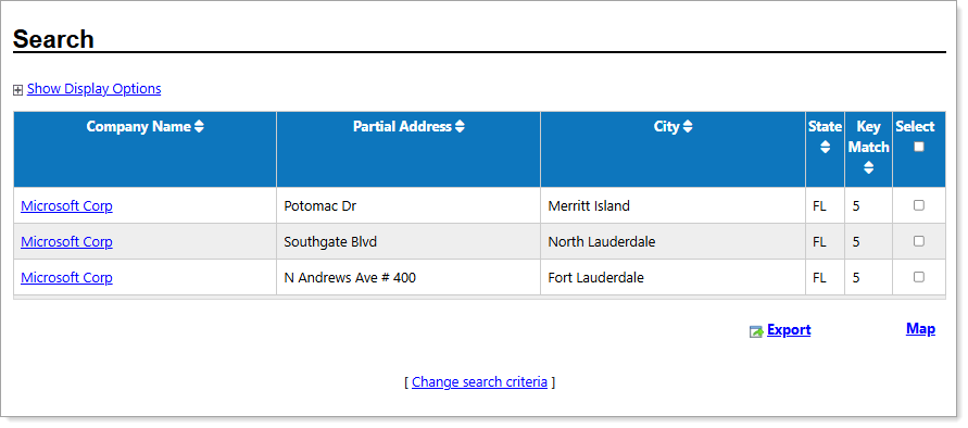 Employer Search Results page
