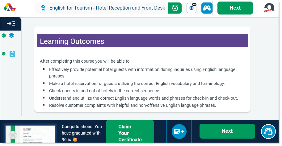 Alison Start Course page