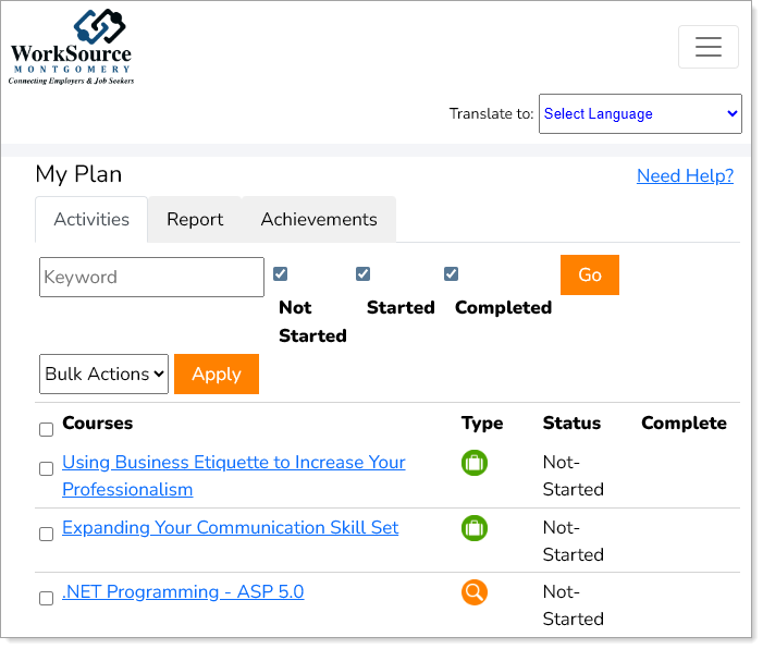 Metrix Course Description page