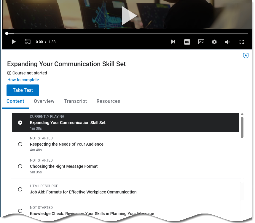 Metrix Start Course page