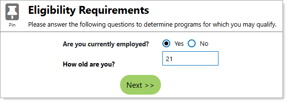 First Page of Eligibility Questions