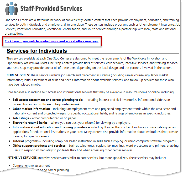 Staff-Provided Services Page